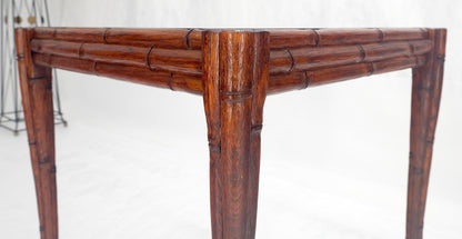 Very Fine Carved Oak Faux Bamboo Glass Top Tapered Sabre Leg End Side Table MINT