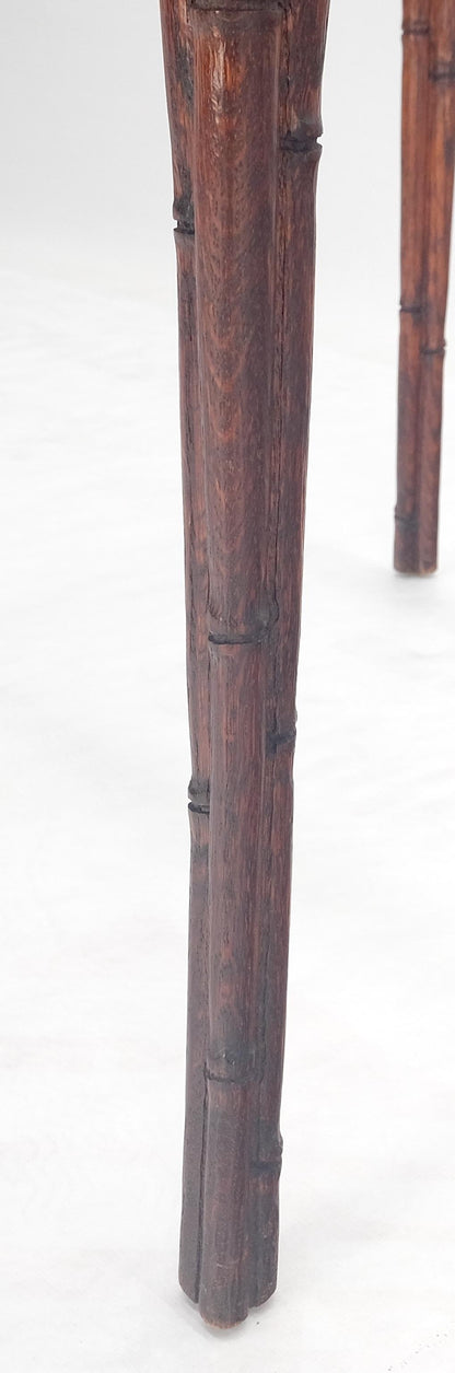 Very Fine Carved Oak Faux Bamboo Glass Top Tapered Sabre Leg End Side Table MINT