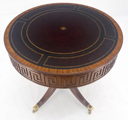 Embossed Burgundy Leather 36" Diameter Mahogany Drum Game Table Gueridon MINT