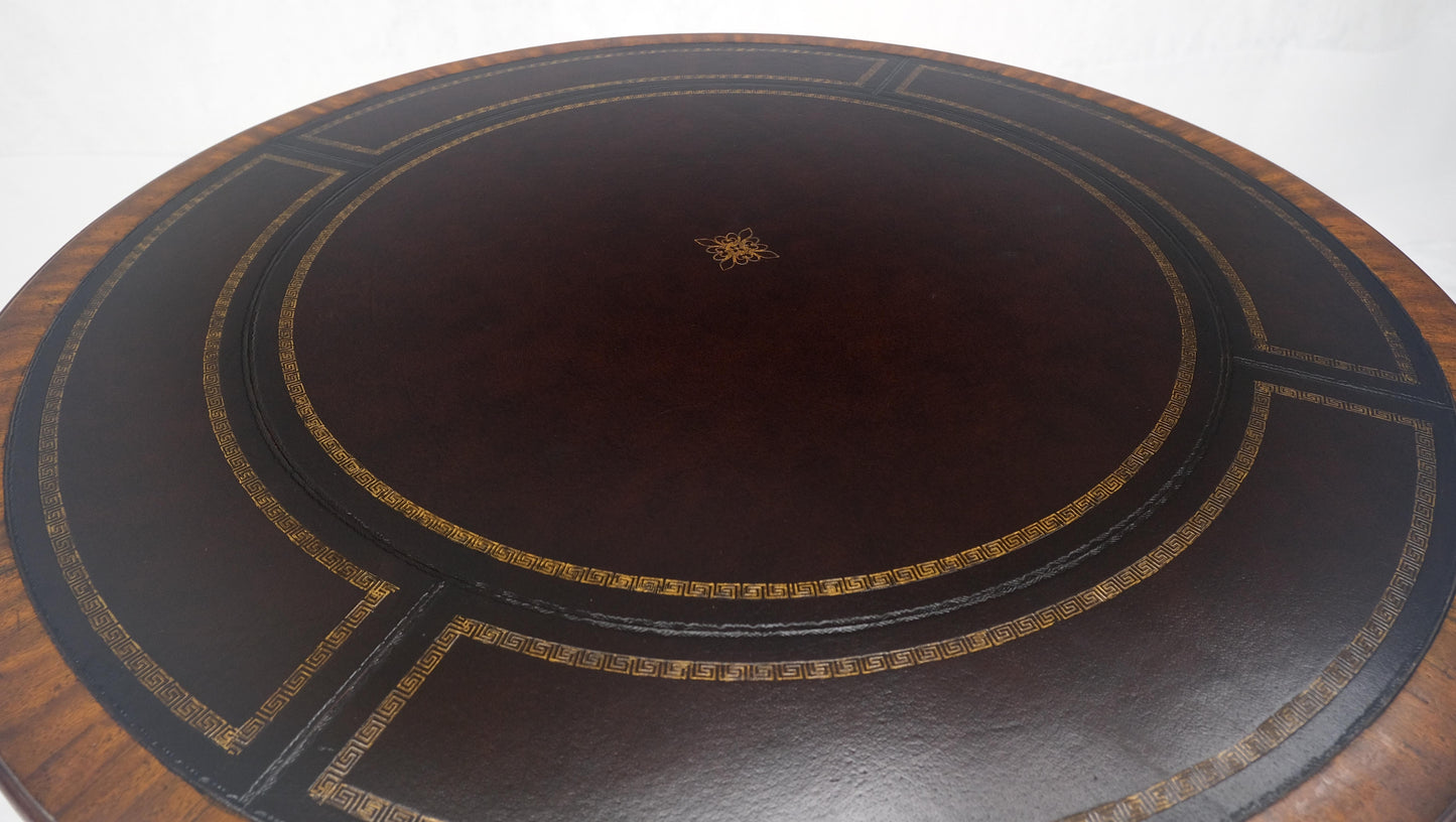 Embossed Burgundy Leather 36" Diameter Mahogany Drum Game Table Gueridon MINT