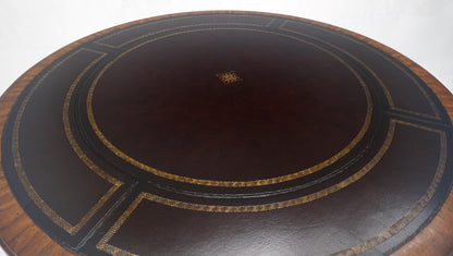 Embossed Burgundy Leather 36" Diameter Mahogany Drum Game Table Gueridon MINT