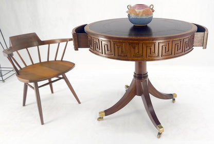 Embossed Burgundy Leather 36" Diameter Mahogany Drum Game Table Gueridon MINT