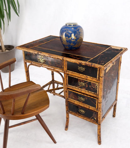 EstablishedLines Antique Asian Oriental japaneese Burned Bamboo Hand Painted Decorated Desk Table