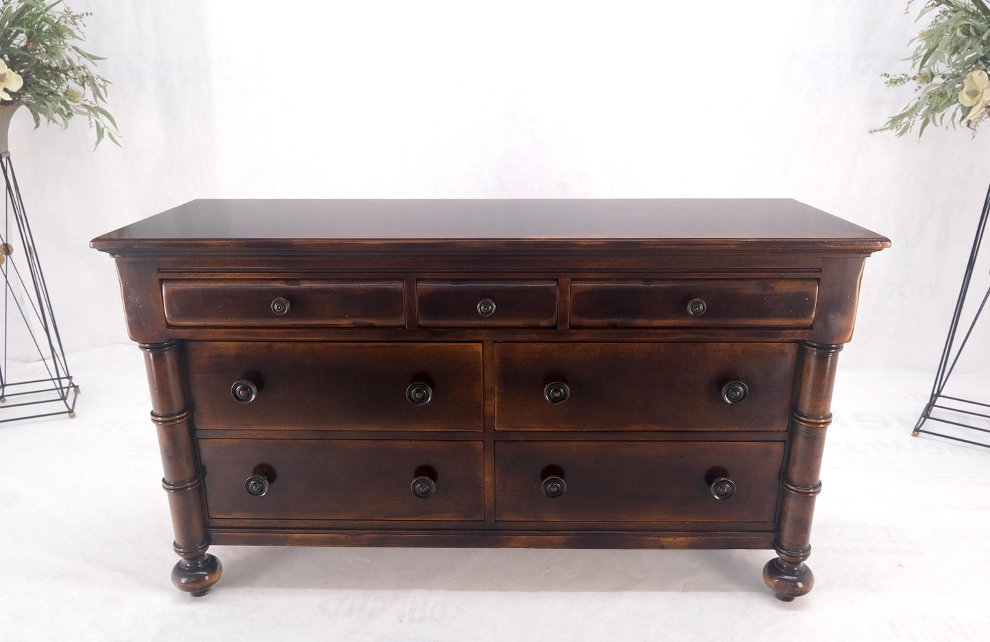 Large 7 Drawer Faux Bamboo Legs Turned Knobs Italian Dresser Commode Chest MINT!