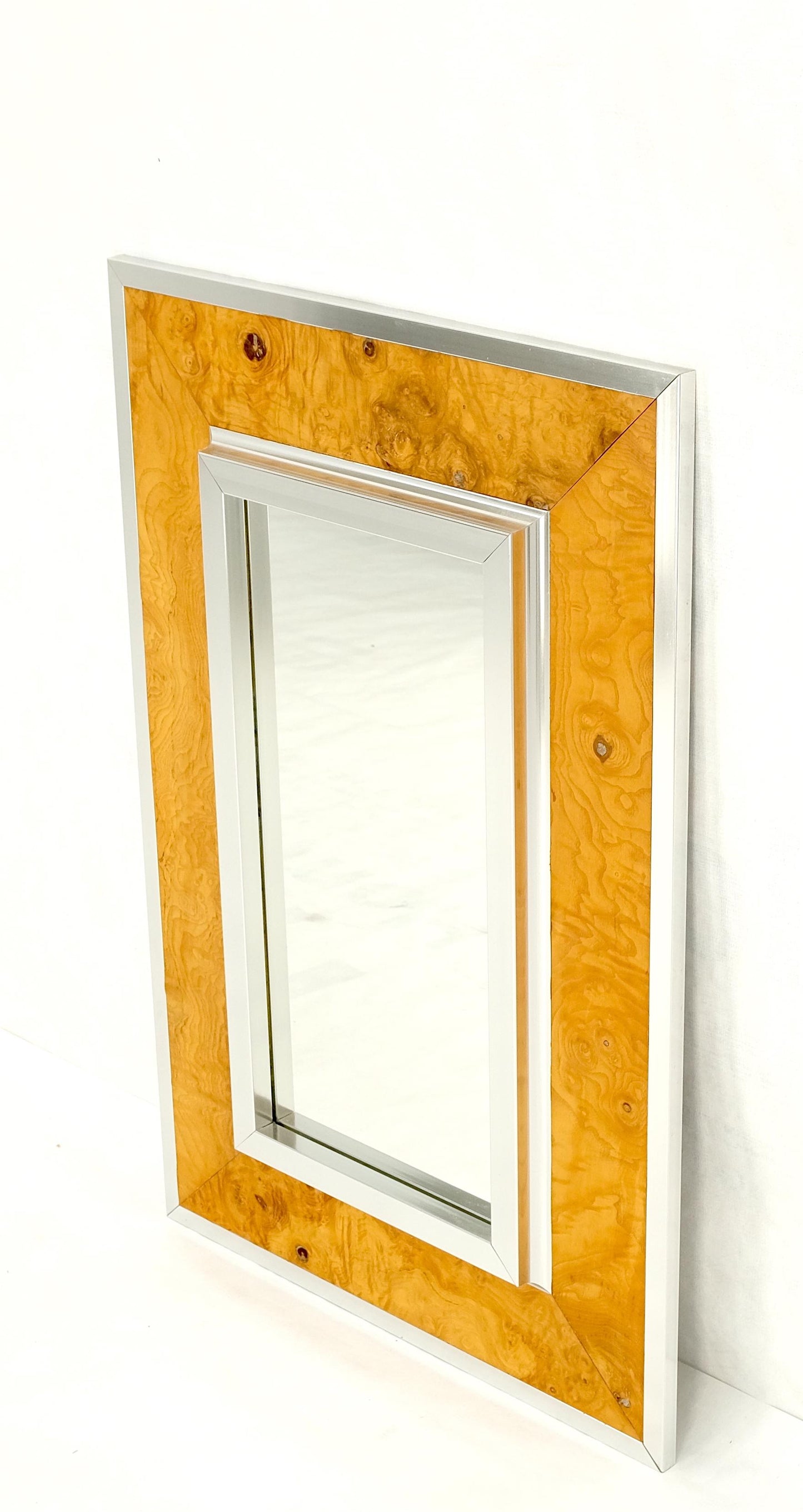 Rectangle Mid-Century Modern Burl Wood & Aluminum Mirror by Greg Copeland MINT!