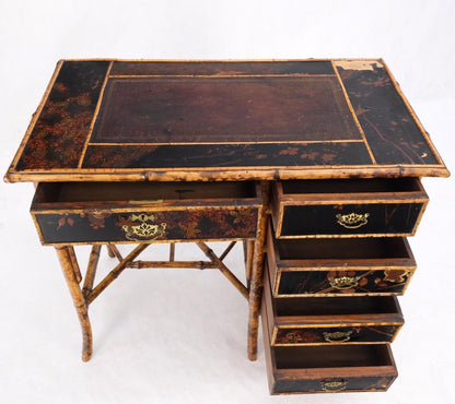 EstablishedLines Antique Asian Oriental japaneese Burned Bamboo Hand Painted Decorated Desk Table