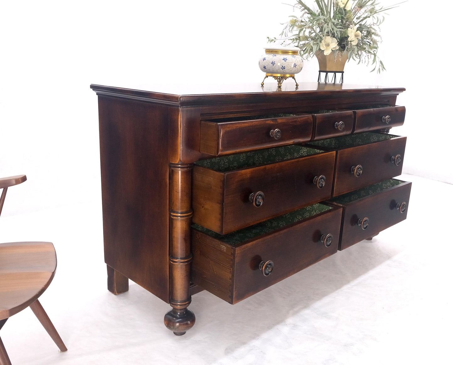 Large 7 Drawer Faux Bamboo Legs Turned Knobs Italian Dresser Commode Chest MINT!