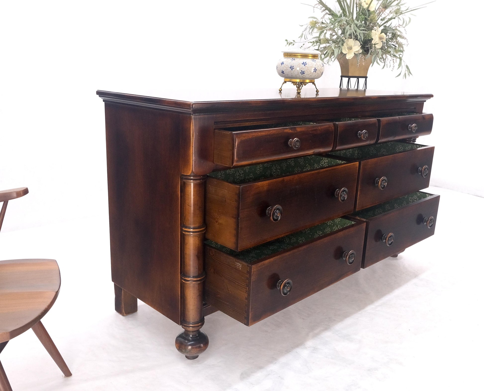 EstablishedLines Large 7 Drawer Faux Bamboo Legs Turned Knobs Italian Dresser Commode Chest MINT!