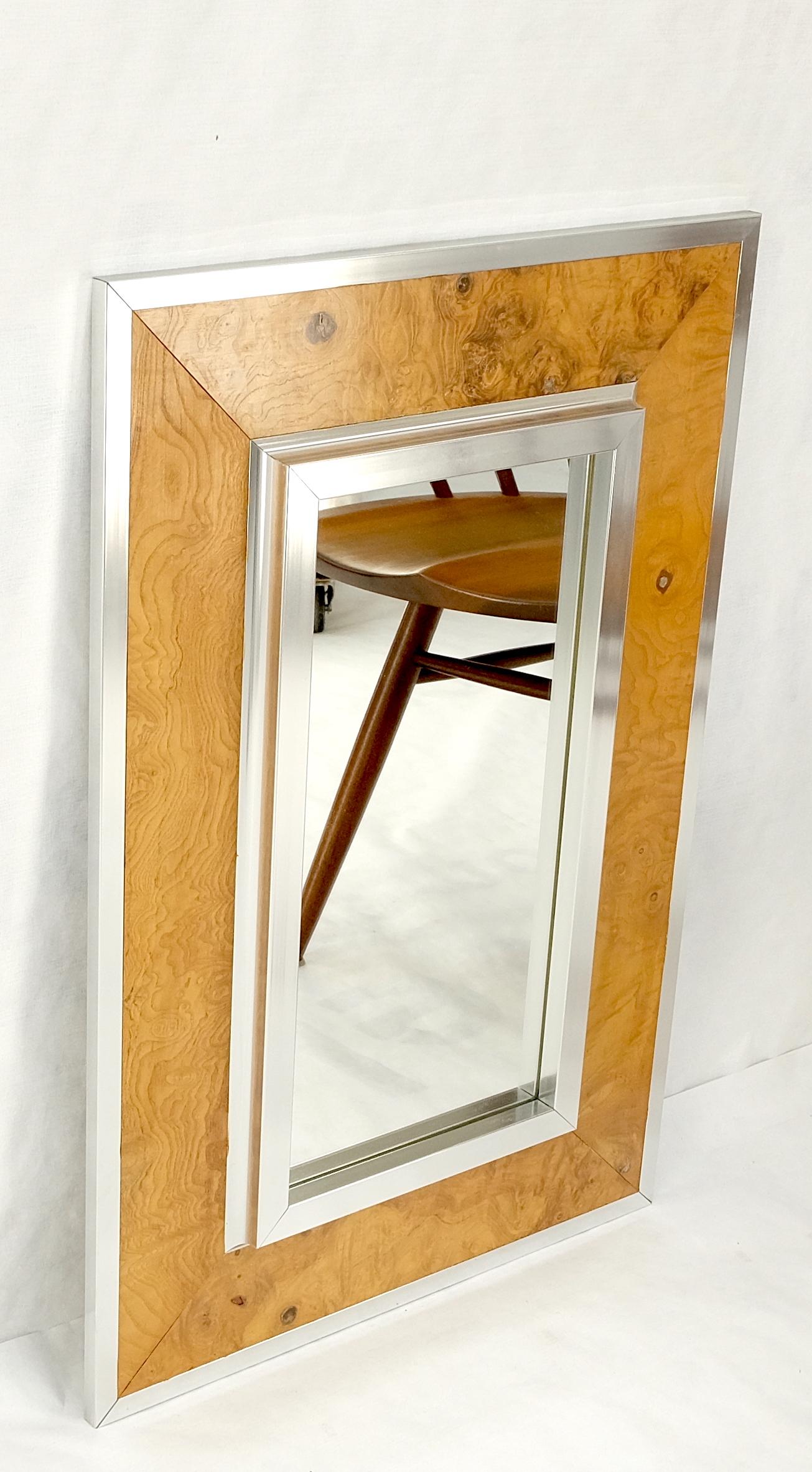 Rectangle Mid-Century Modern Burl Wood & Aluminum Mirror by Greg Copeland MINT!