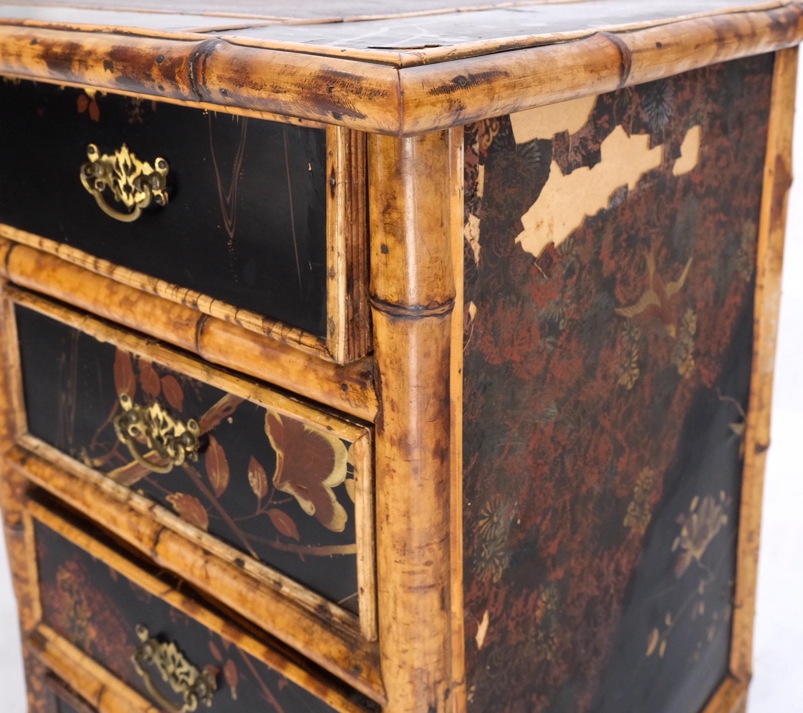 EstablishedLines Antique Asian Oriental japaneese Burned Bamboo Hand Painted Decorated Desk Table