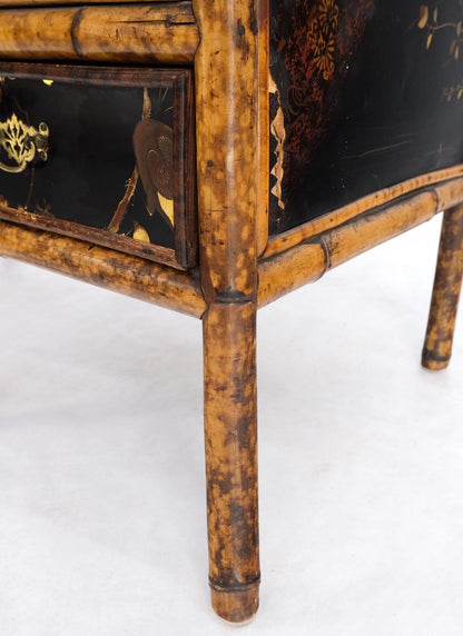 EstablishedLines Antique Asian Oriental japaneese Burned Bamboo Hand Painted Decorated Desk Table