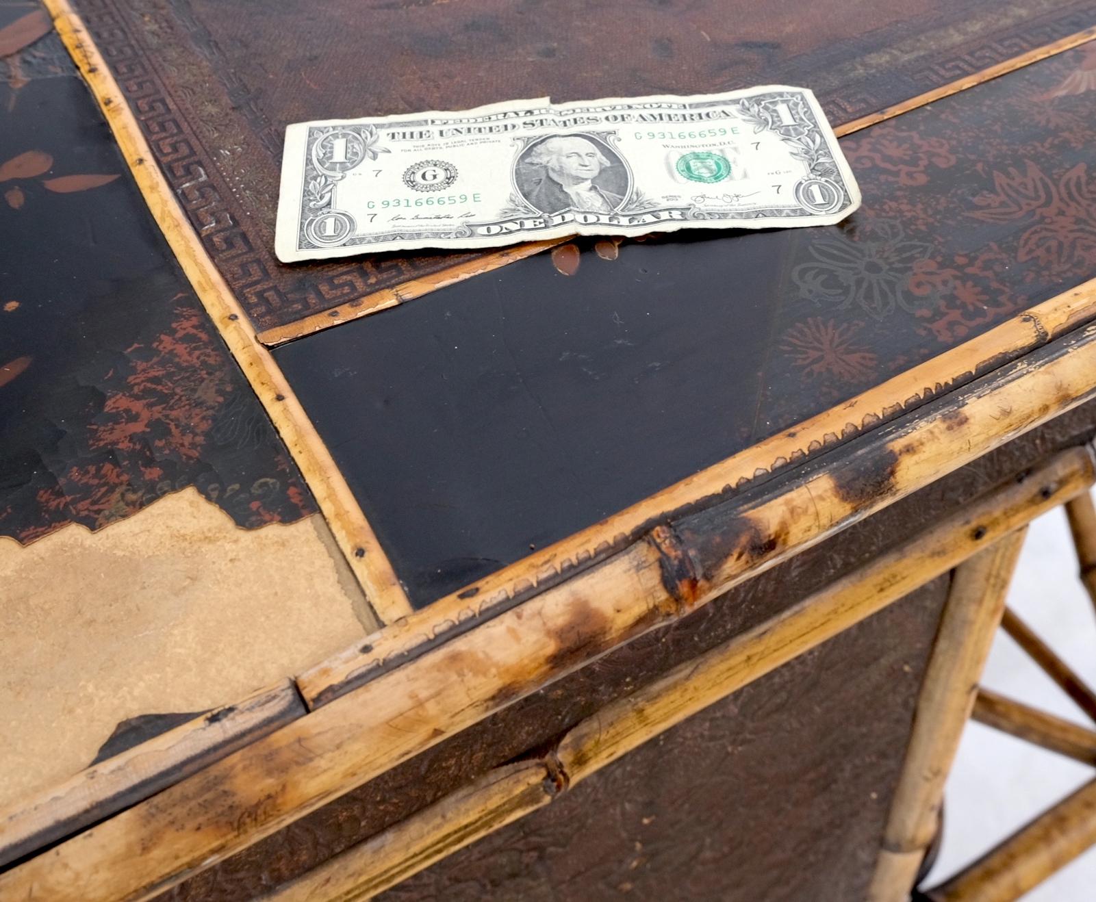 EstablishedLines Antique Asian Oriental japaneese Burned Bamboo Hand Painted Decorated Desk Table