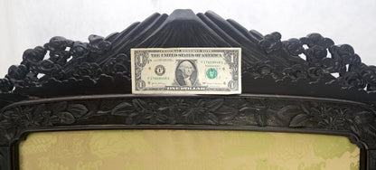 EstablishedLines Ebonised Teak & Silk Fine Carved Japanese Asian 4 Panel Screen Room Divider NICE