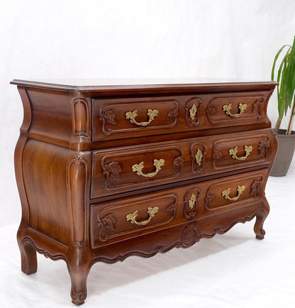 Bombe Country French Carved Cherry 3 Drawer Dresser Brass Hardware Pulls Mint!