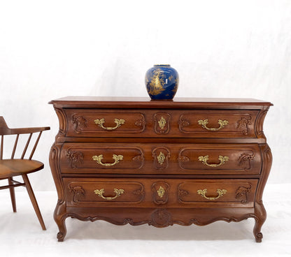 Bombe Country French Carved Cherry 3 Drawer Dresser Brass Hardware Pulls Mint!