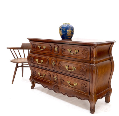 Bombe Country French Carved Cherry 3 Drawer Dresser Brass Hardware Pulls Mint!