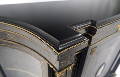 EstablishedLines Napoleon III Wedgewood Plaque Bronze Mounts Black Lacquer French Credenza Server