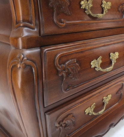 Bombe Country French Carved Cherry 3 Drawer Dresser Brass Hardware Pulls Mint!