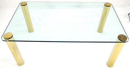 EstablishedLines 3/4" Thick Glass Top Rounded Corners Brass Cylinder Legs Mid Century Modern