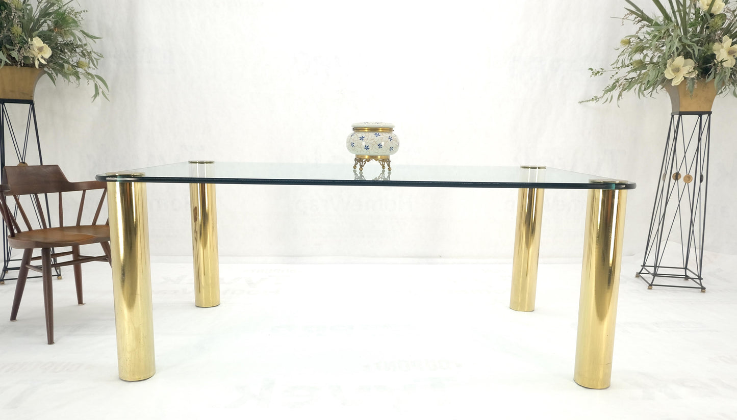 EstablishedLines 3/4" Thick Glass Top Rounded Corners Brass Cylinder Legs Mid Century Modern