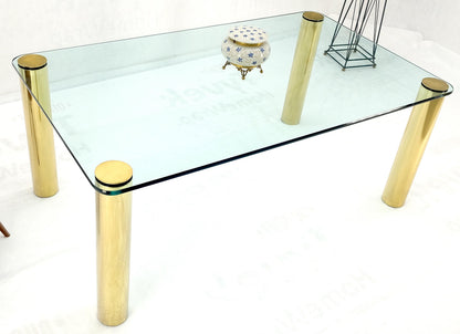 EstablishedLines 3/4" Thick Glass Top Rounded Corners Brass Cylinder Legs Mid Century Modern