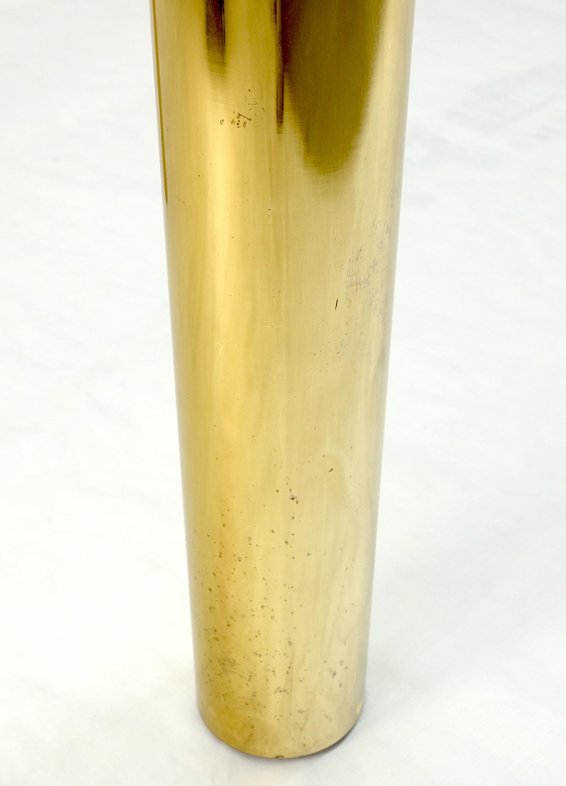 EstablishedLines 3/4" Thick Glass Top Rounded Corners Brass Cylinder Legs Mid Century Modern