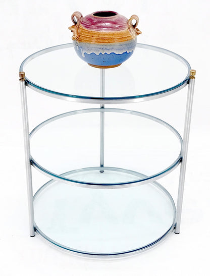 EstablishedLines Round 22' Diameter 3 Tier Glass Shelves Chrome Brass Finials Side End Table MINT