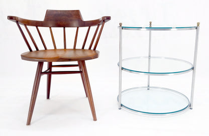 EstablishedLines Round 22' Diameter 3 Tier Glass Shelves Chrome Brass Finials Side End Table MINT