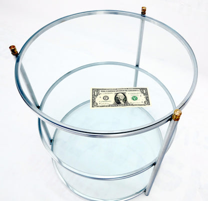 EstablishedLines Round 22' Diameter 3 Tier Glass Shelves Chrome Brass Finials Side End Table MINT
