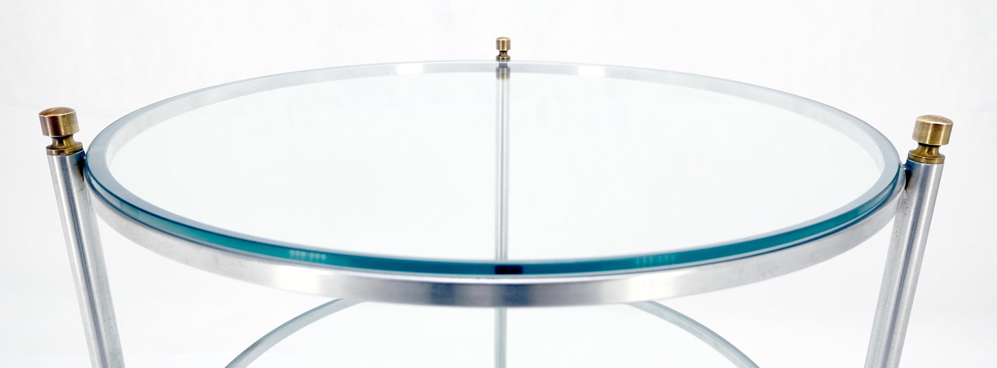 EstablishedLines Round 22' Diameter 3 Tier Glass Shelves Chrome Brass Finials Side End Table MINT