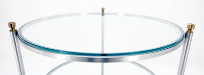 EstablishedLines Round 22' Diameter 3 Tier Glass Shelves Chrome Brass Finials Side End Table MINT