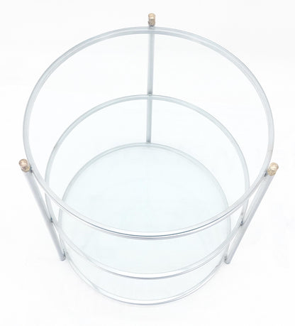 EstablishedLines Round 22' Diameter 3 Tier Glass Shelves Chrome Brass Finials Side End Table MINT