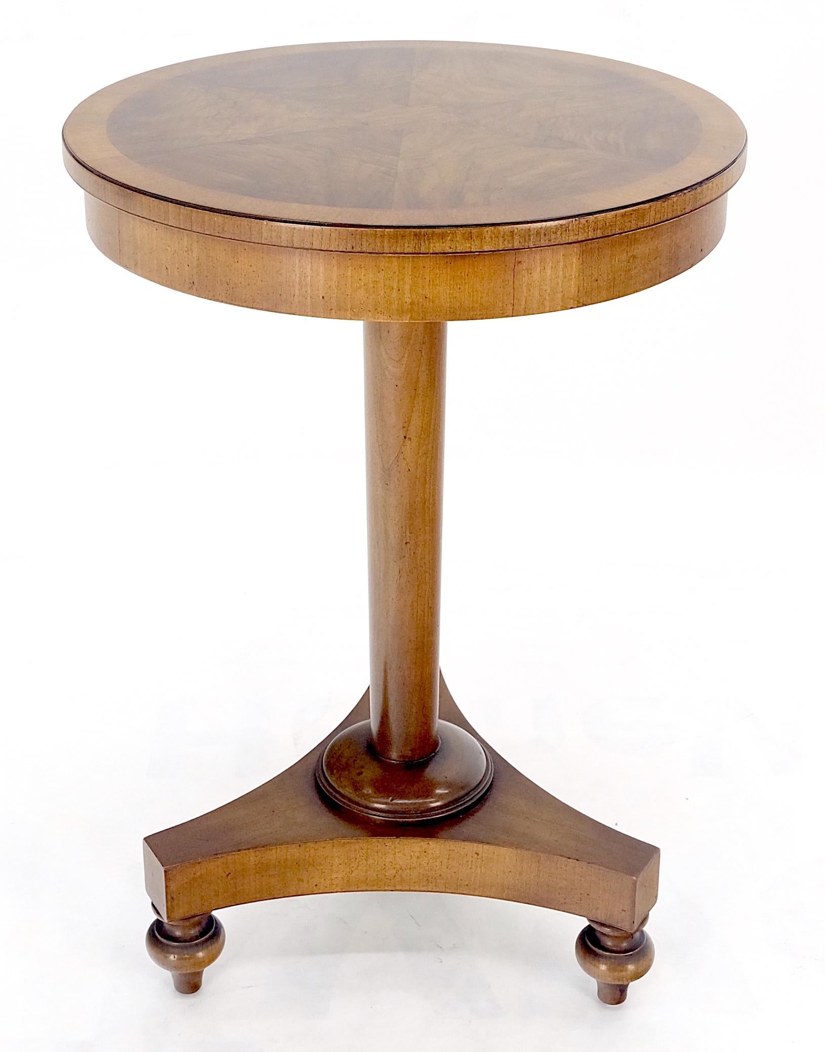 EstablishedLines John Widdicomb Very Fine Burl Wood Round Top Triangle Base Side End Table Stand