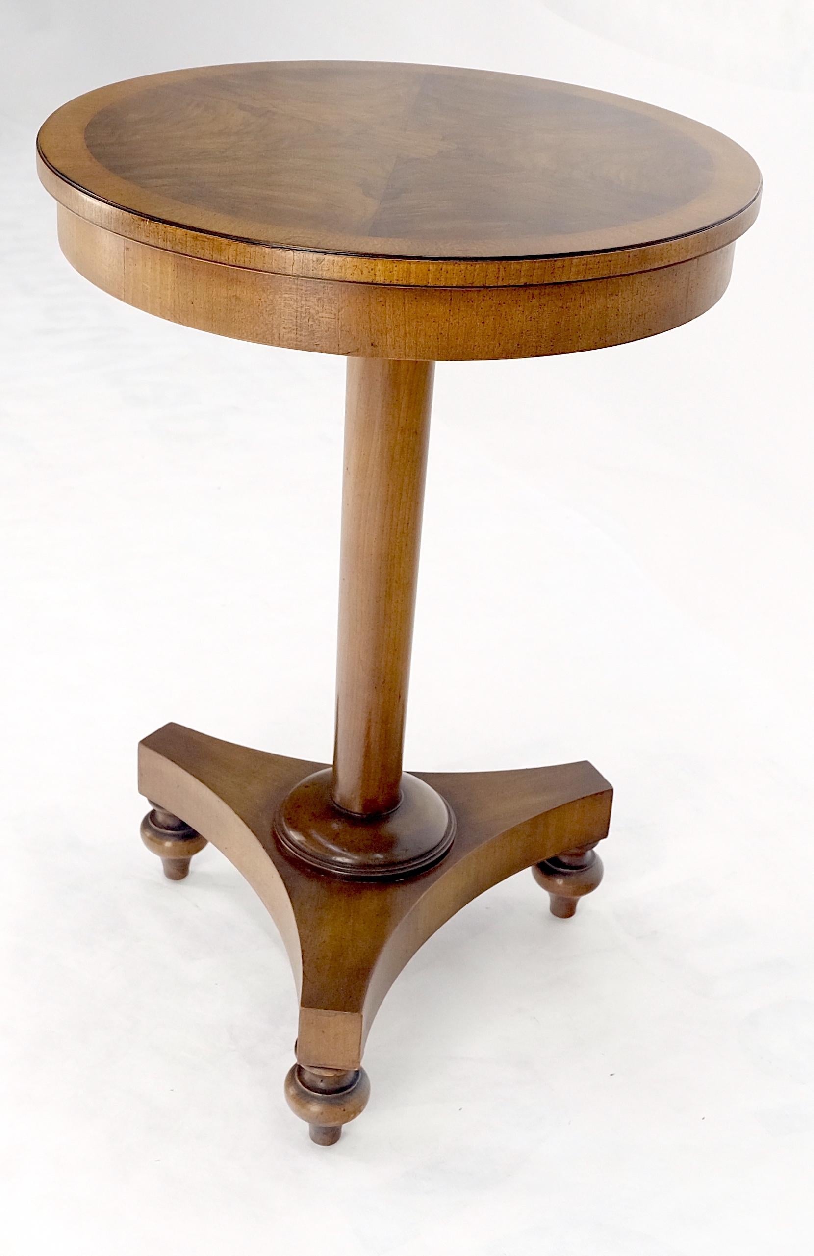 EstablishedLines John Widdicomb Very Fine Burl Wood Round Top Triangle Base Side End Table Stand