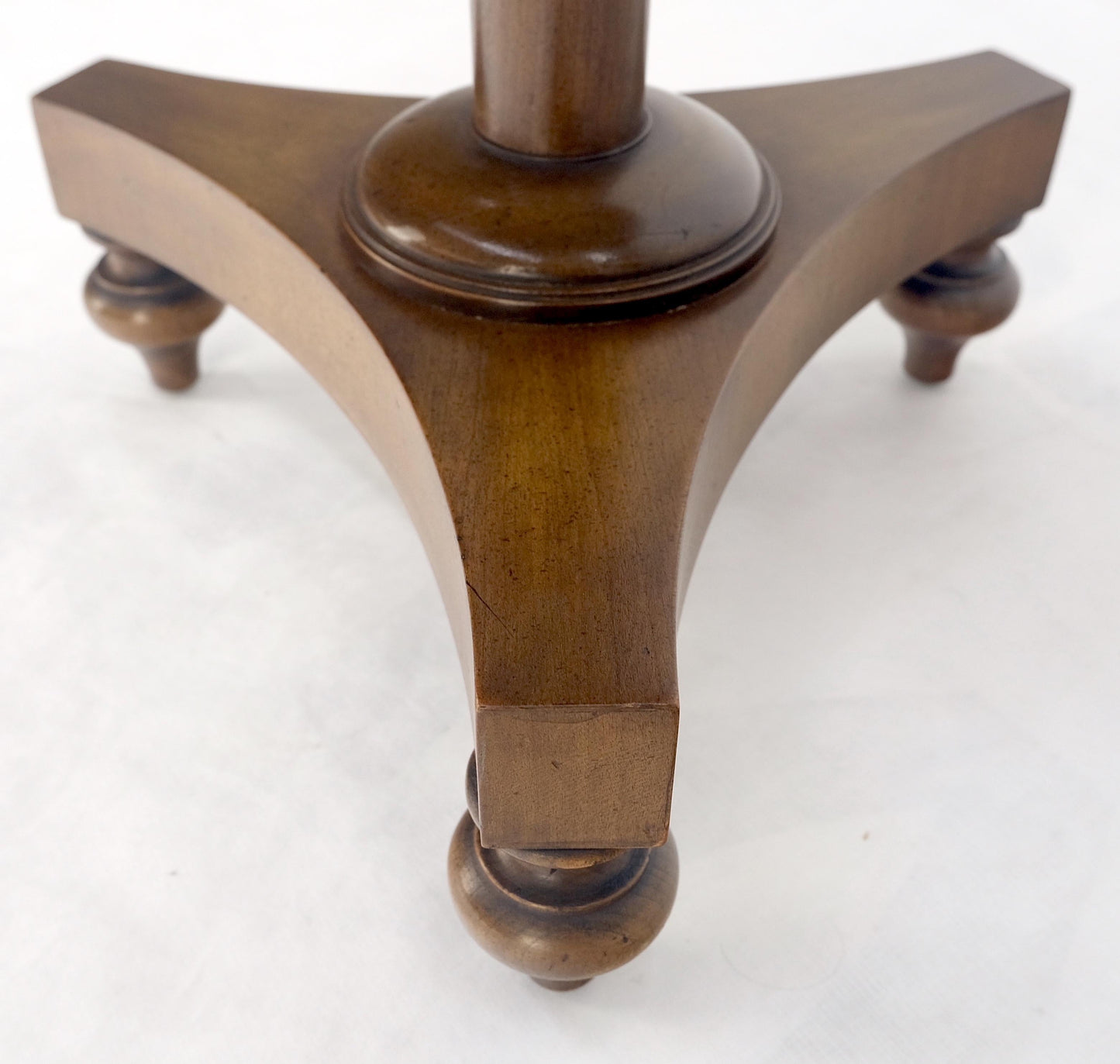 EstablishedLines John Widdicomb Very Fine Burl Wood Round Top Triangle Base Side End Table Stand