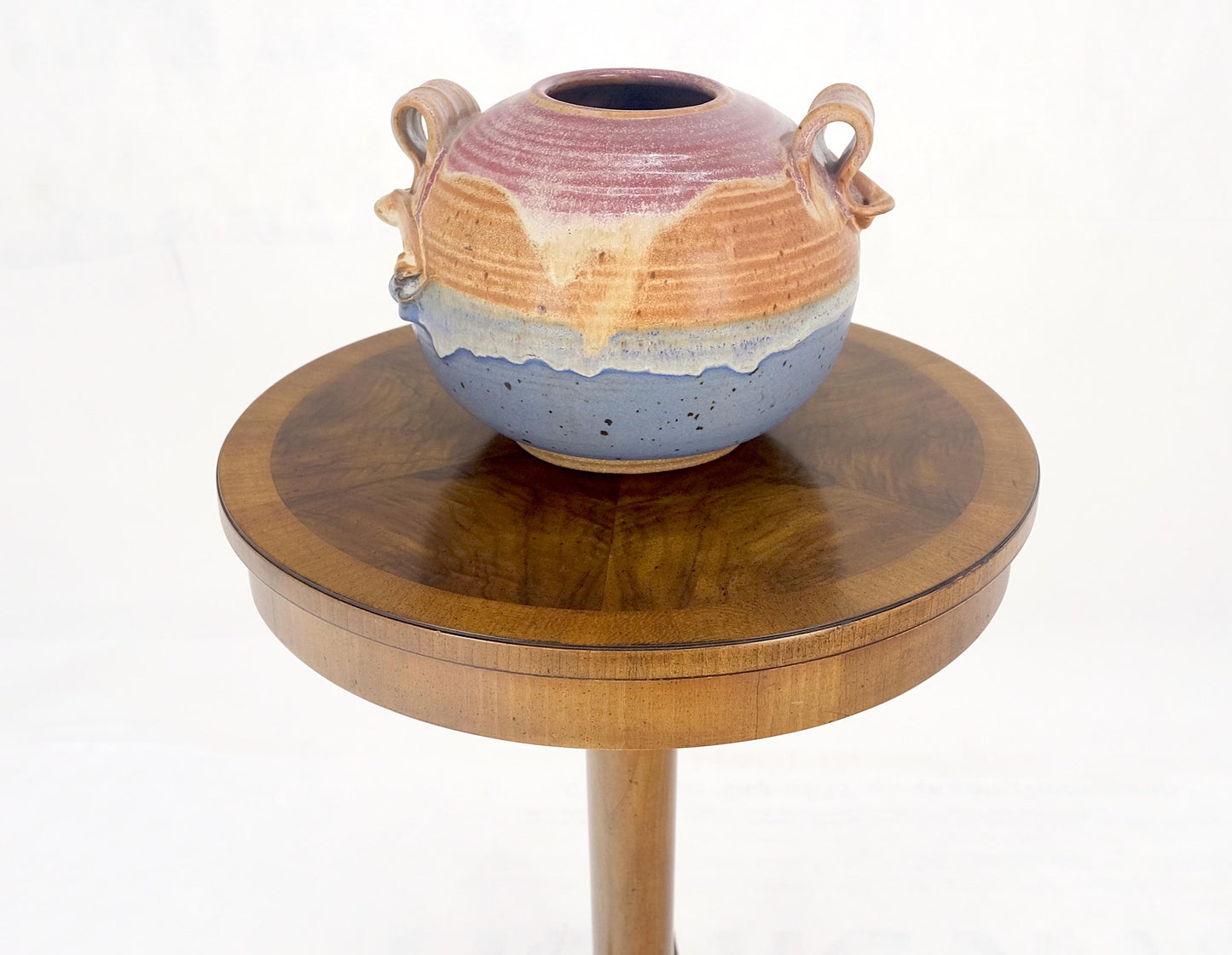 EstablishedLines John Widdicomb Very Fine Burl Wood Round Top Triangle Base Side End Table Stand
