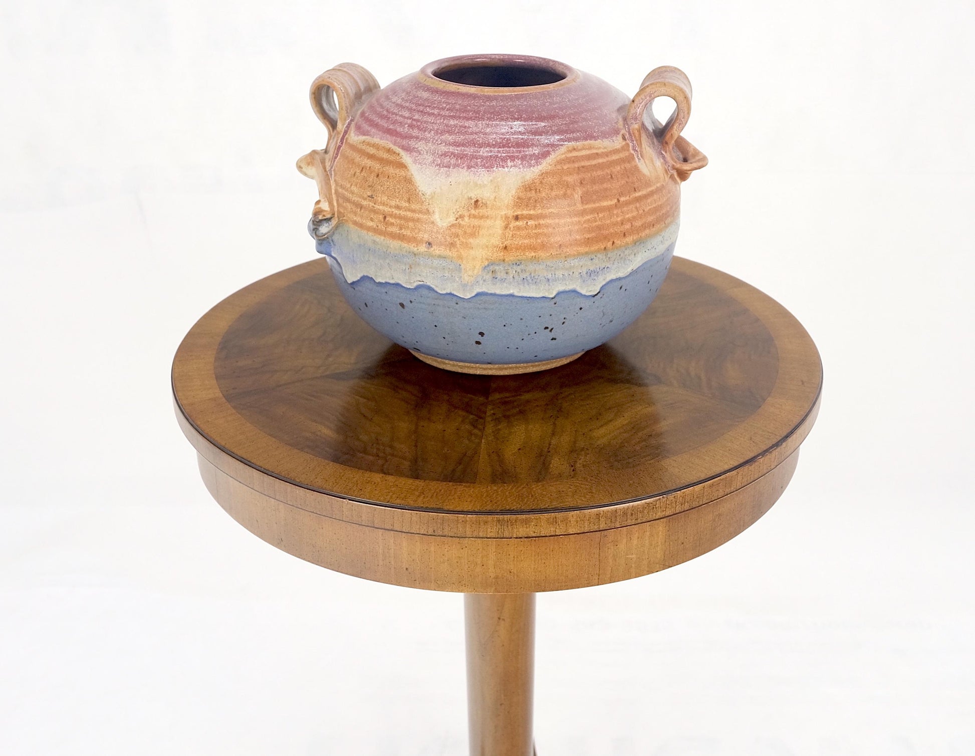 EstablishedLines John Widdicomb Very Fine Burl Wood Round Top Triangle Base Side End Table Stand