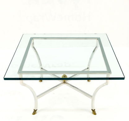 EstablishedLines Chrome Glass Brass Finial Base Hoof Feet Square Coffee Center Table Mint!