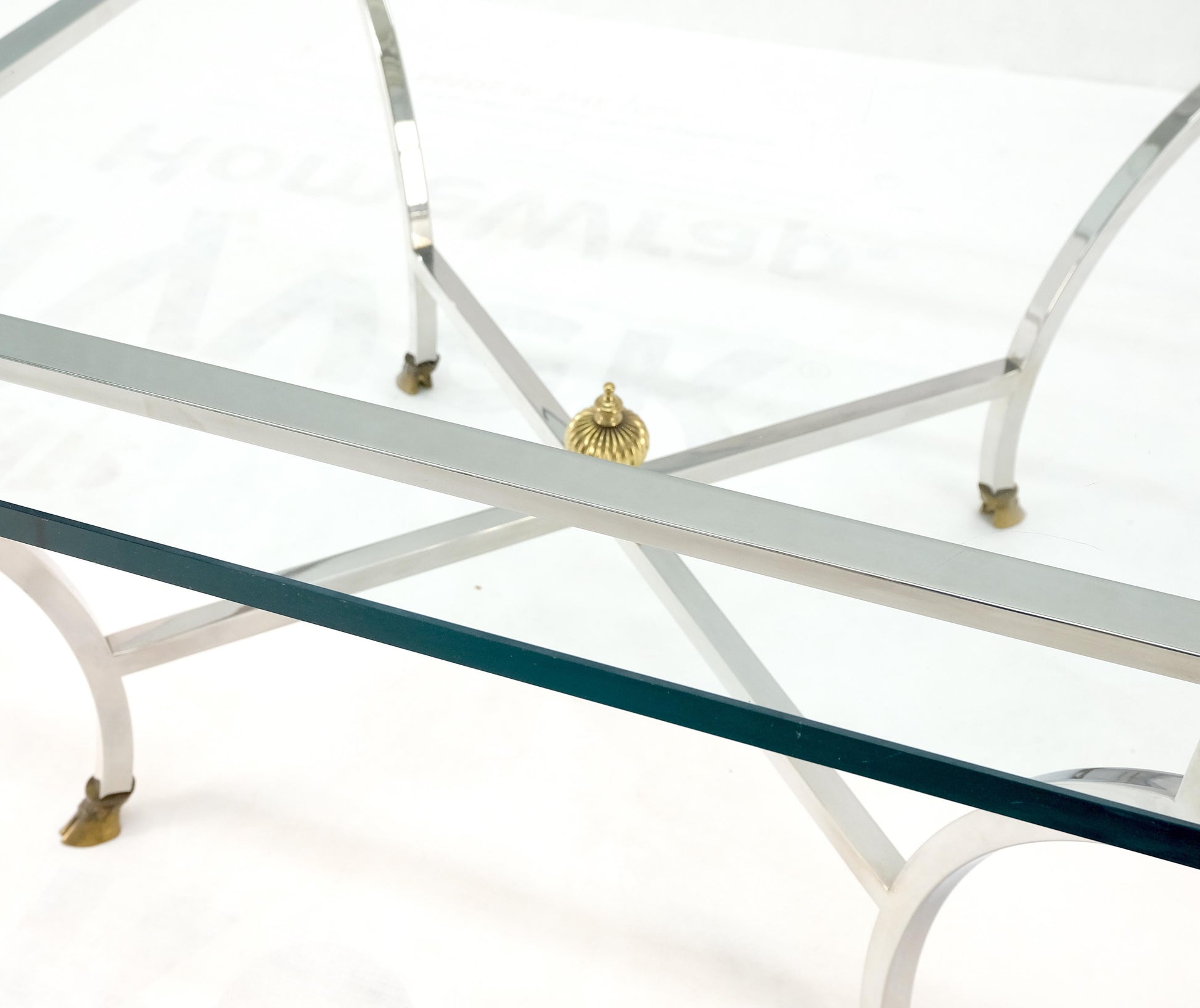 EstablishedLines Chrome Glass Brass Finial Base Hoof Feet Square Coffee Center Table Mint!