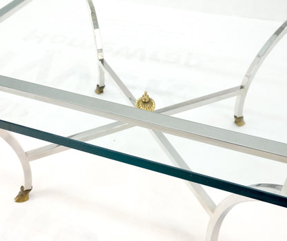 EstablishedLines Chrome Glass Brass Finial Base Hoof Feet Square Coffee Center Table Mint!