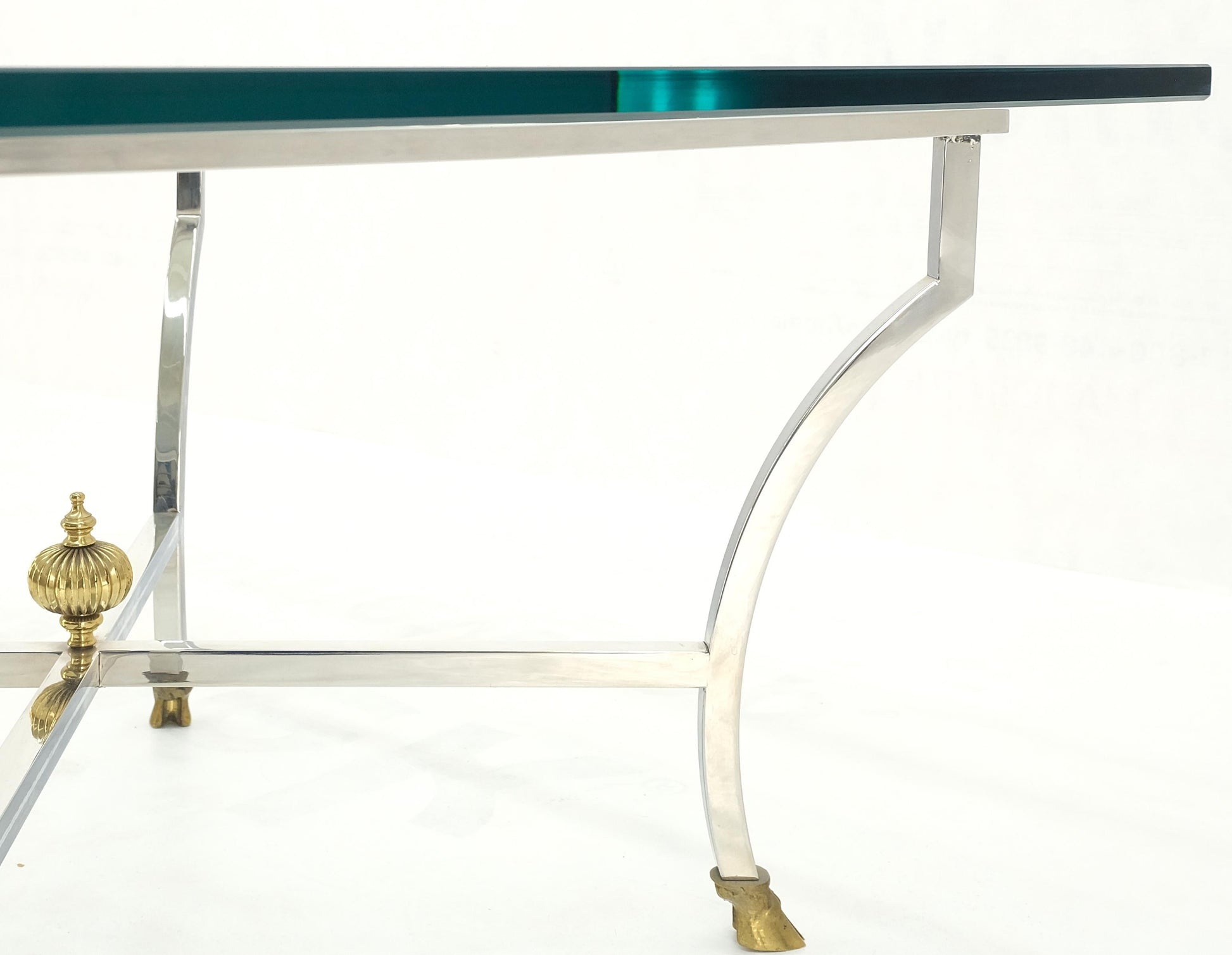 EstablishedLines Chrome Glass Brass Finial Base Hoof Feet Square Coffee Center Table Mint!