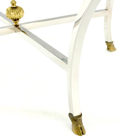 EstablishedLines Chrome Glass Brass Finial Base Hoof Feet Square Coffee Center Table Mint!