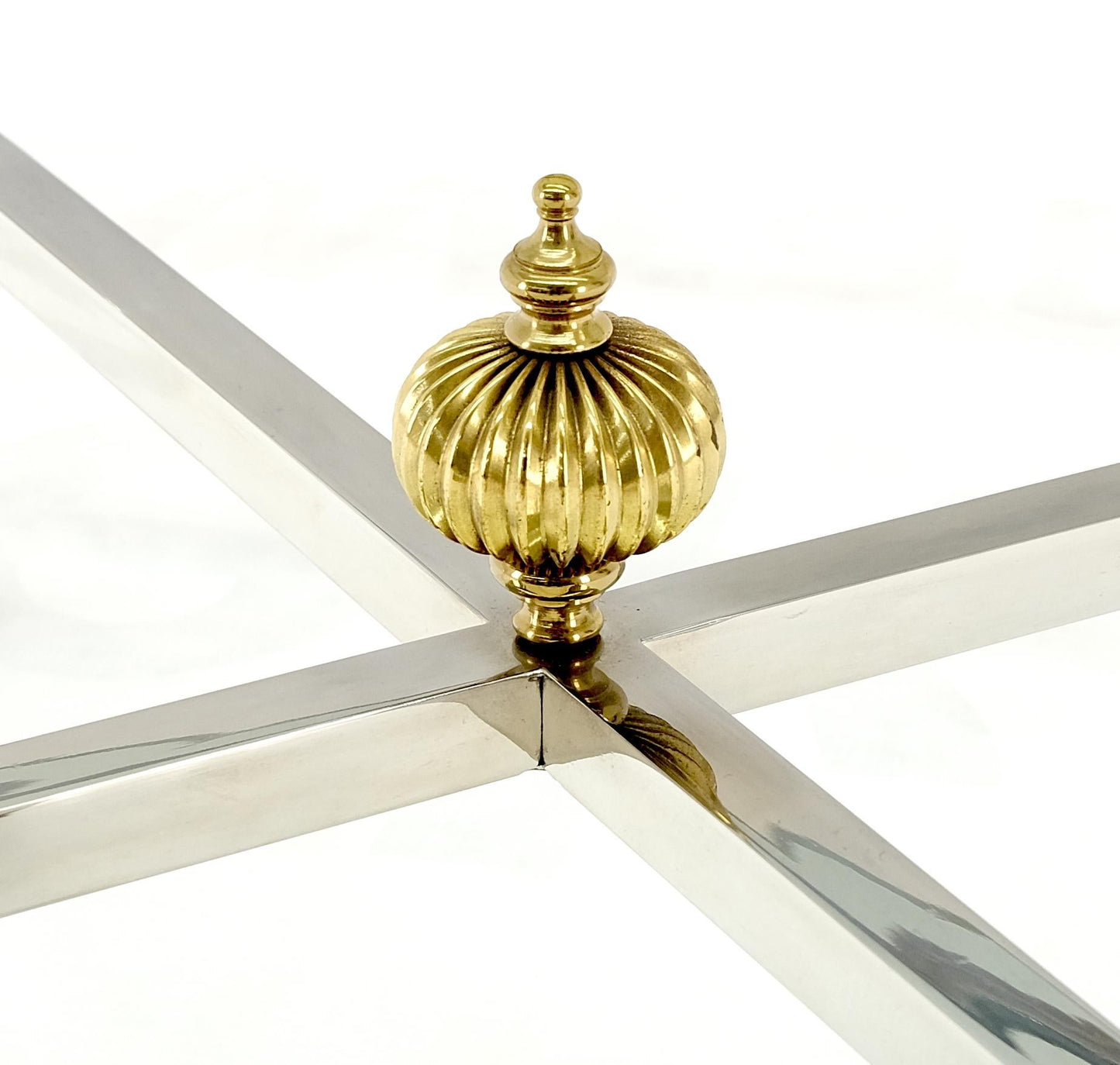EstablishedLines Chrome Glass Brass Finial Base Hoof Feet Square Coffee Center Table Mint!