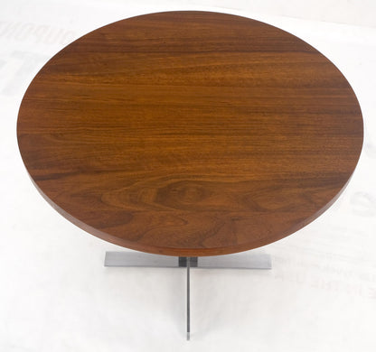 EstablishedLines Solid Walnut Round Top Brushed Machined Stainless Steel Base Side End Table Stan