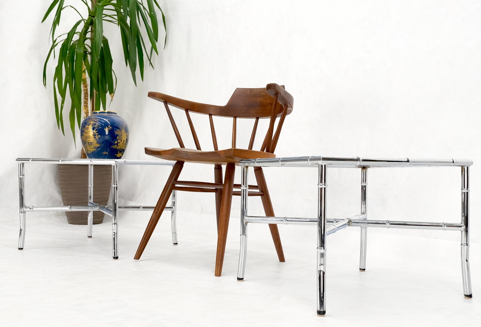 EstablishedLines Pair of Chrome Metal Faux Bamboo x Base Smoked Glass End Side Tables