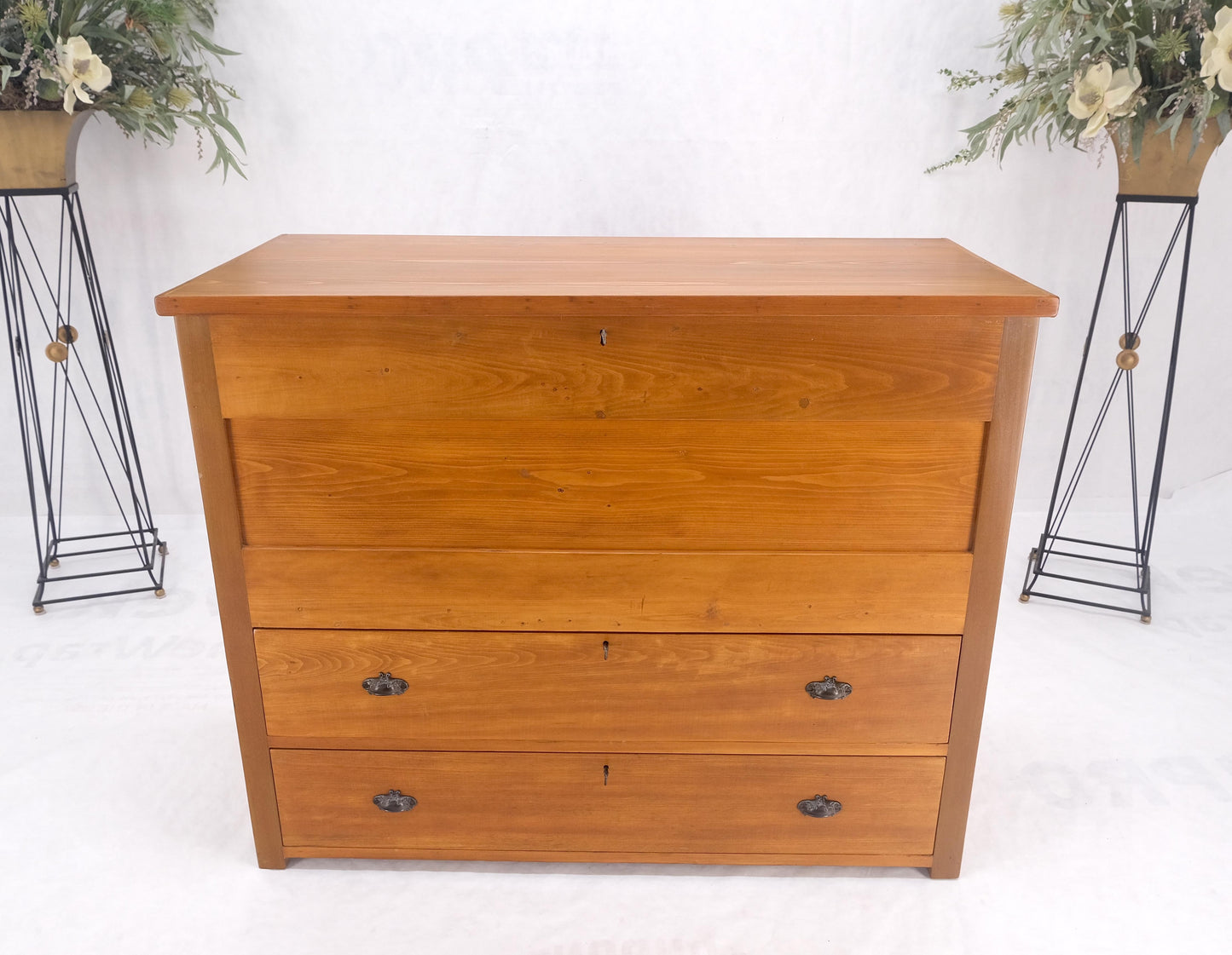 Large Antique Pine Two Bottom Drawers Trunk Hope Chest Blanket Chest Keyed MINT!