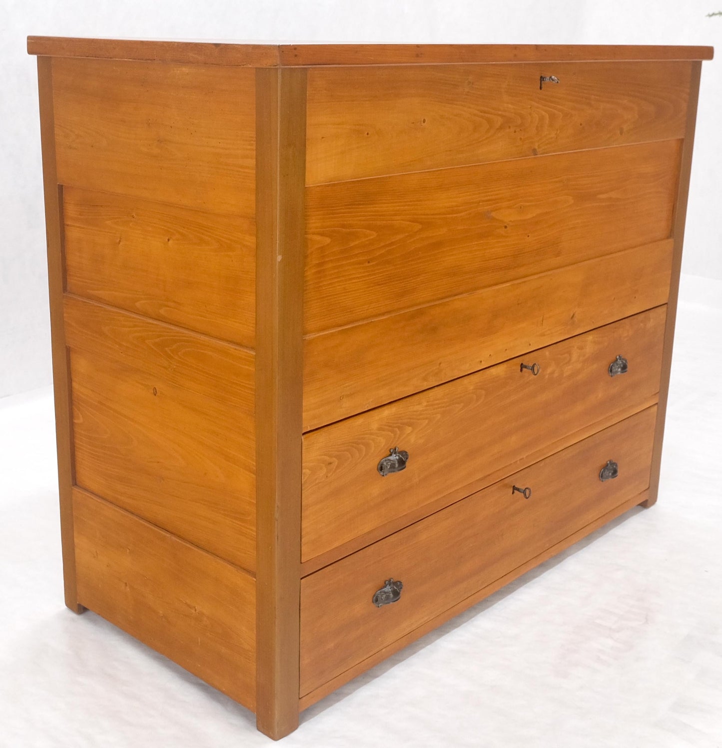 Large Antique Pine Two Bottom Drawers Trunk Hope Chest Blanket Chest Keyed MINT!