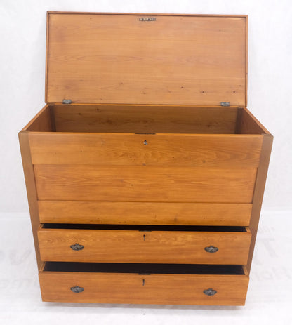 Large Antique Pine Two Bottom Drawers Trunk Hope Chest Blanket Chest Keyed MINT!