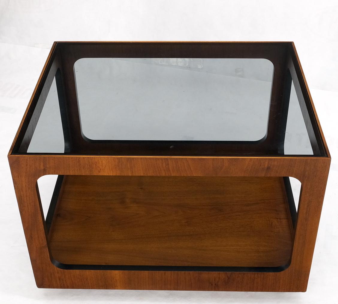 EstablishedLines Cube Shape Rectangular Smoked Glass Oiled Walnut Side End Table