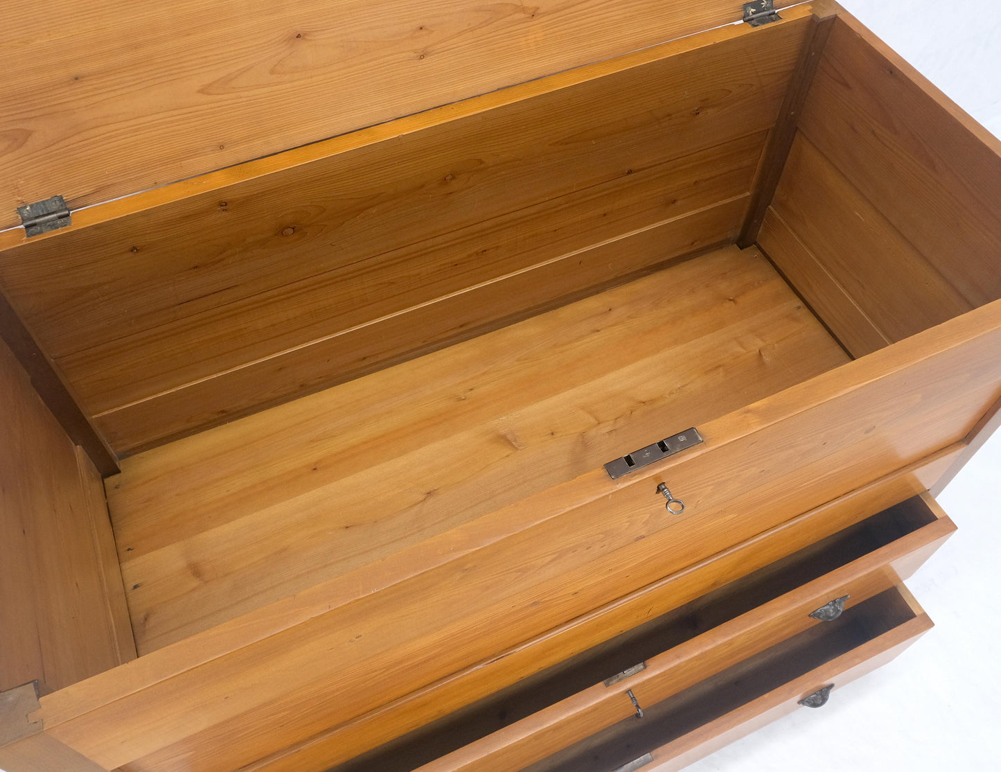 Large Antique Pine Two Bottom Drawers Trunk Hope Chest Blanket Chest Keyed MINT!